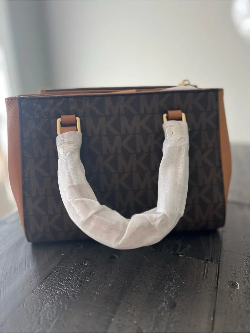 Michael Kors Kellen Brown Logo Studded Satchel